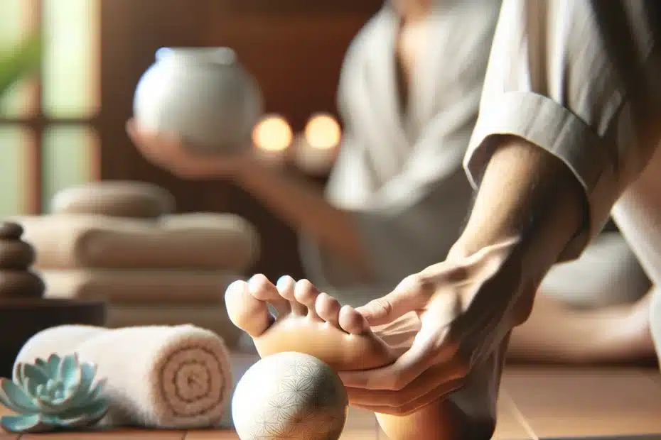 massaggio ai piedi con palla di ceramica