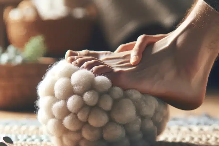 massaggio ai piedi con palla di lana